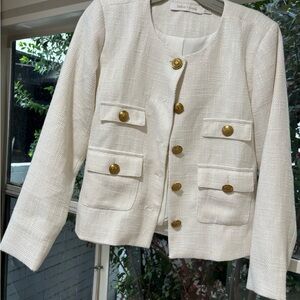 bishop + young Cream Tweed Blazer with Gold Buttons